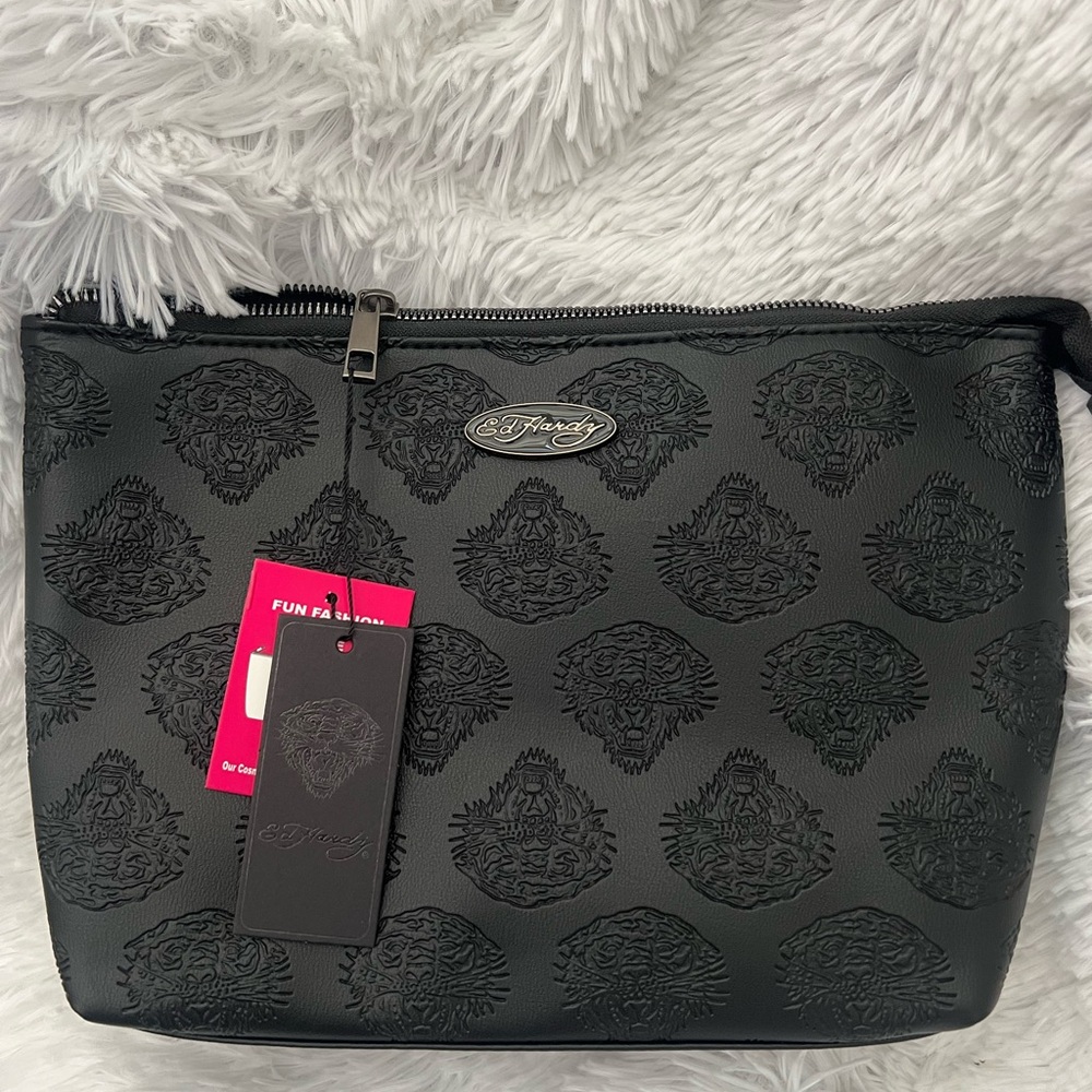 Ed Hardy Black Embossed Cosmetic Bag